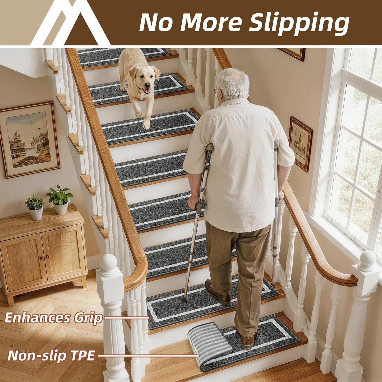 COSY HOMEER Soft Stair Treads Non-Slip Carpet Mat 28inX9in Indoor Stair Runners for Wooden Steps,Stair Rugs for Kids and Dogs, 100% Polyester TPE Backing 4pcs,Beige