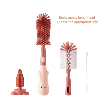 Chemimoso Cup Cleaning Brush, Silicone Baby Bottle Brush with Stand, Large Handle Water Bottle Brush Cleaner Set, with a Tiny Cup Lid Gap Cleaning Brushes Kit, Pawprint, Pink