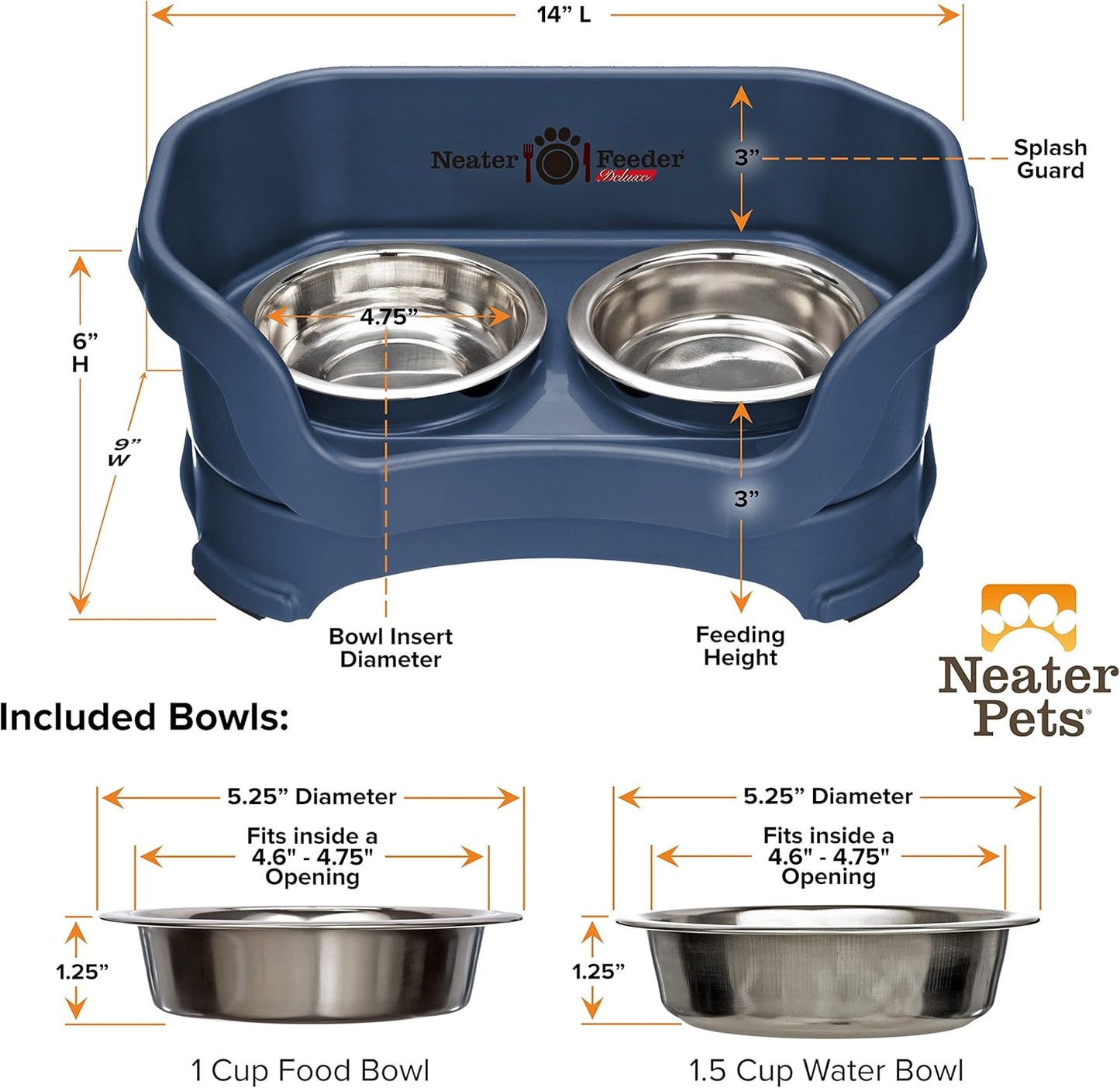 Neater Pet Brands Neater Feeder Deluxe Mess Proof Dog Bowls Elevated for Large Dogs Over 40 lbs, Made in USA, No Spill Raised Dog Food Bowl Stand Feeding Station, Food and Water Bowl Set, Black