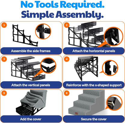 AKC 4-Step Pet Stairs – Durable, Non-Slip Steps for Small Dogs and Cats, Washable Cover, Simple No-Tool Assembly, Supports Up to 50 lbs