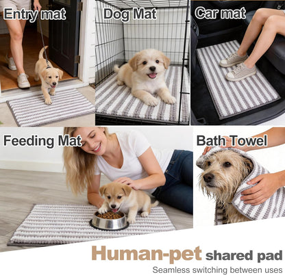 pobopobo Dog Door Mat for Muddy Paws - Absorbent & Washable Chenille Rug, Non-Slip Dirt Trapper for Indoor Outdoor Entryway, Quick Dry Pet Mat for Muddy Dogs (Striped Gray-Blue&White, 24" x 16")