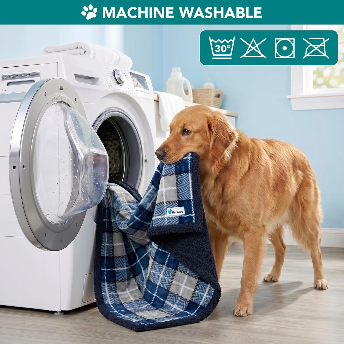 PetAmi Dog Blanket for Medium Large Dogs, Pet Bed Blanket Cat Puppy Kitten, Fleece Furniture Couch Cover Protector Sofa Car, Soft Sherpa Dog Throw Plush Reversible Washable, 40x60 Plaid Dark Gray