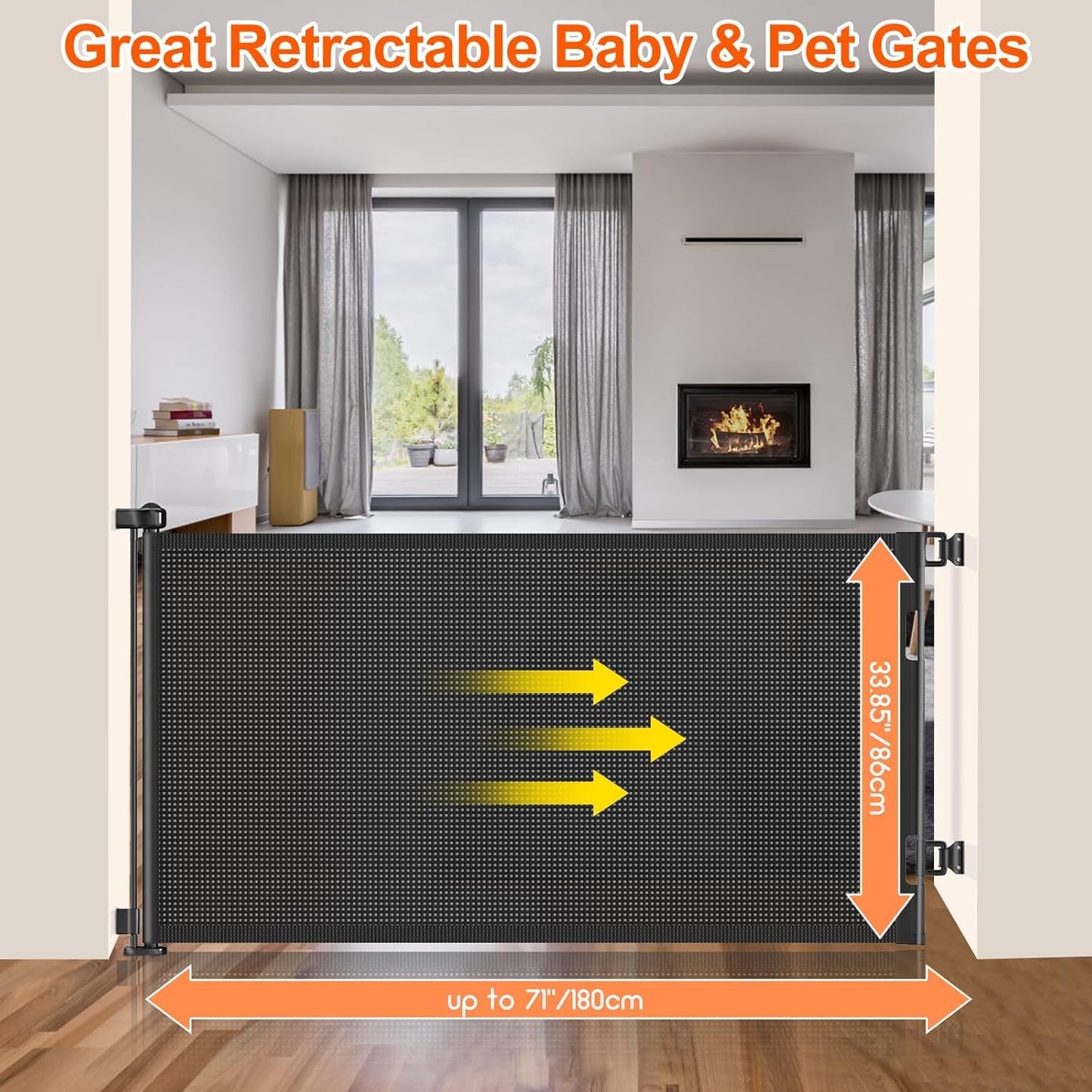 Upgrade 120 inch Retractable Baby Gates, EZIGO Extra Wide Baby Gate for Large Opening Extra Long Mesh Gate for Kids or Pet Dog Gate Child Safety Gate for Stairs Hallways Doorway Indoor Outdoor, Gray