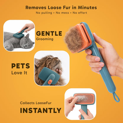 Wolfster Self Cleaning Slicker Brush for Dogs & Cats - Skin-Friendly Deshedding Brush & Undercoat Rake for Short, Medium and Long Hair Pets, Reduces Shedding by 90% (Parrot Green)