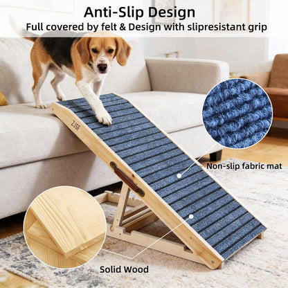 ZJSF Foldable Wooden Dog Ramp for High Bed, Dog Stairs for Small Dogs, High Traction Platform with 4 Adjustable Heights (14"-19.7"), 33", Supports up to 70 lbs