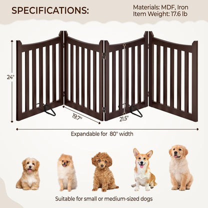 Yaheetech 36" H Extra Tall Freestanding Pet Gate 4-Panel Wooden Dog Fence with 2 Support Feet Folding Dog Gate for Indoor, Stairs, Doorways, Halls, Kitchen Wooden Pet Barrier White, 79.5" L x 36" H
