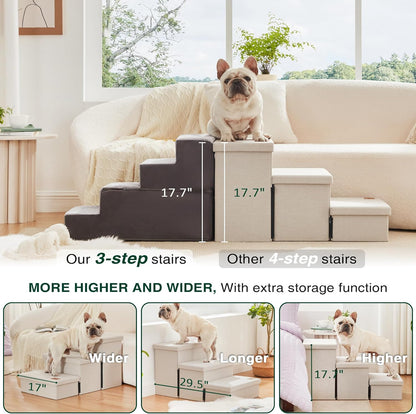 Love's cabin Dog Stairs with Storage 13" H, Foldable Pet Stairs for Small Medium or Large Dogs, Cat Puppy Steps Ramp with Zip up to 150 lbs, Solid Grey, 2 Steps