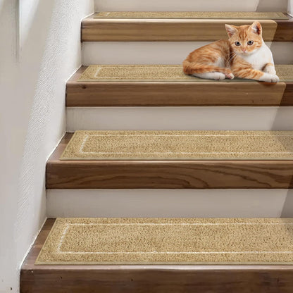 sarben Non Slip Stair Treads for Wooden Steps 15PCS - 8"x30" Indoor Safety Carpet, Edging Mats with TPE Adhesive Backing, Pet and Elderly Friendly Stair Rugs (Taupe) - Colors A