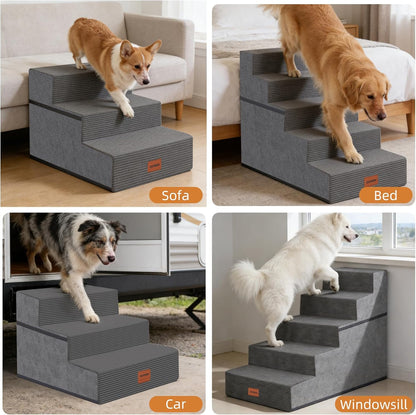Dog Stairs for Small Dogs, 13.5" H, 3-Step Pet Steps for Couch Sofa and Chair, Non-Slip Balanced Pet Ramp for Medium Cats,Indoor Dog Ladder, Grey