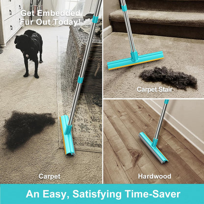 Carpet Rake for Pet Hair Removal (3 Pack), Dog Cat Fur Remover Rubber Broom, Stainless Steel Long Handle Lint Shaver Cleaner Tools, Scraper Brush for Carpet, Rug, Car Mat, Couch, Pet Bed