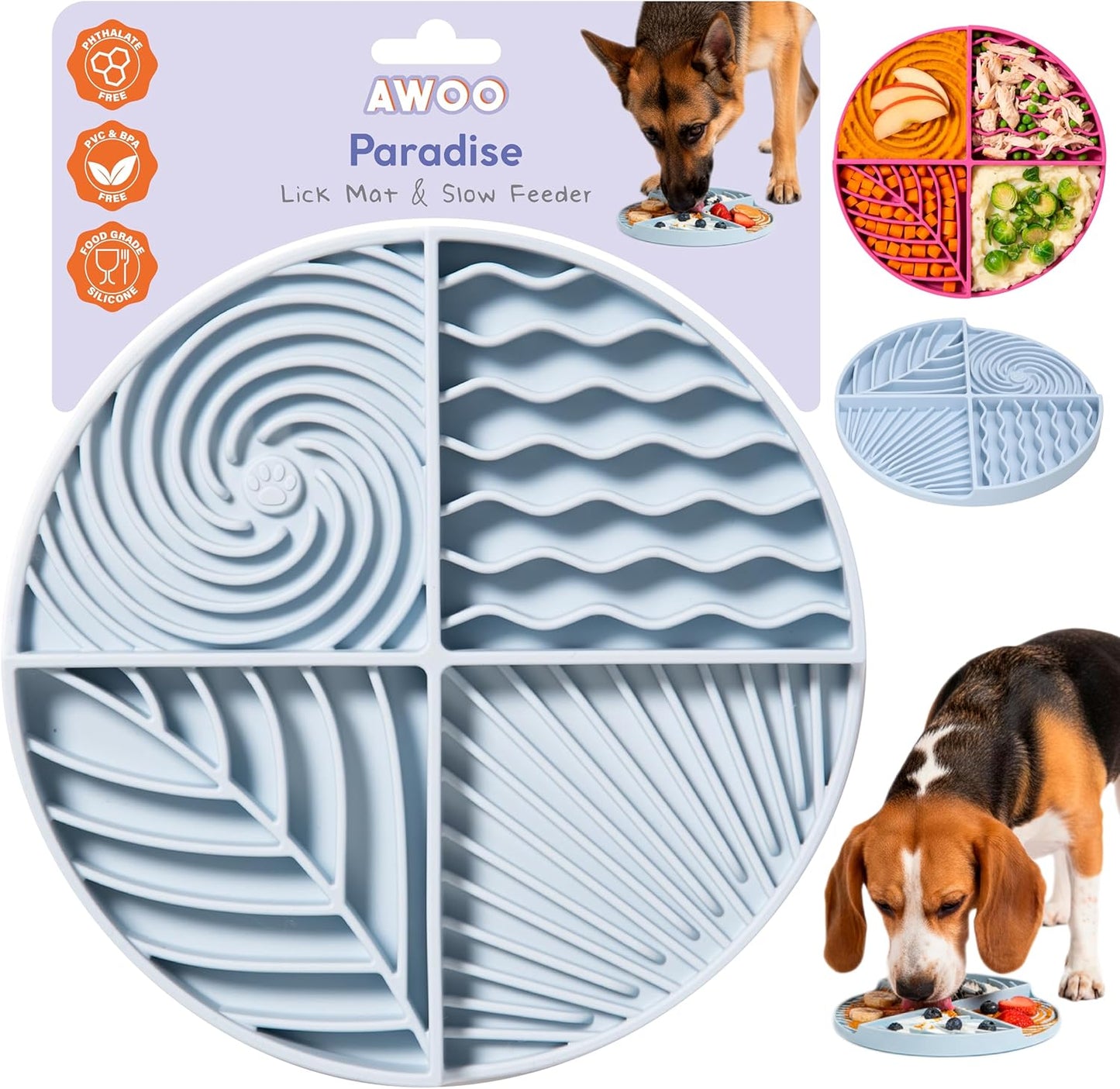 Awoo Paradise - Dog Lick Mat for Slow Feeding & Anxiety - Non-Slip Silicone Slow Feeder with Suction Cups - Dishwasher Safe Pet Dish for Grooming, Training, and Boredom Relief (Fuschia)