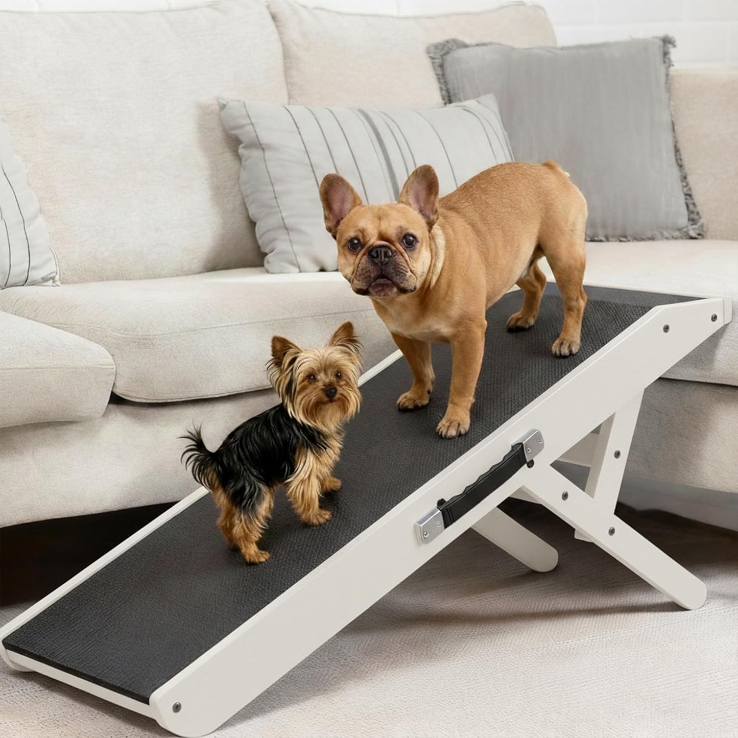Dog Ramp for Couch – Non-Slip, Sturdy Build Foldable Wooden Dog Ramp – Supports up to 200 lbs – 7 Adjustable Heights (14"–20.5") – Enhanced Stability – Birchwood Pet Ramp for Small Dogs – Gray