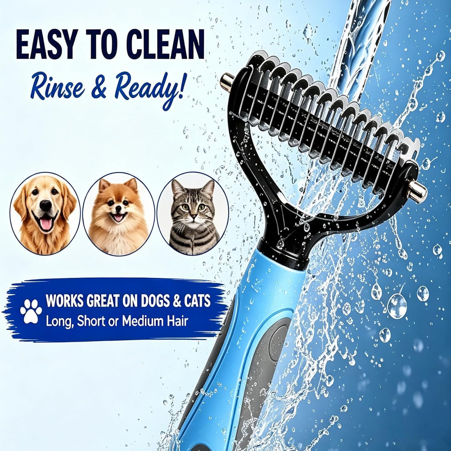 Vivanchor Pet Pro, Dual-Sided Pet Dematting Comb for Dogs & Cats, Grooming Comb for Dogs, Pet Deshedding Brush, Brush Micro Scratching For Removing Loose Hair, Mats, Tangles & Undercoat (Blue)