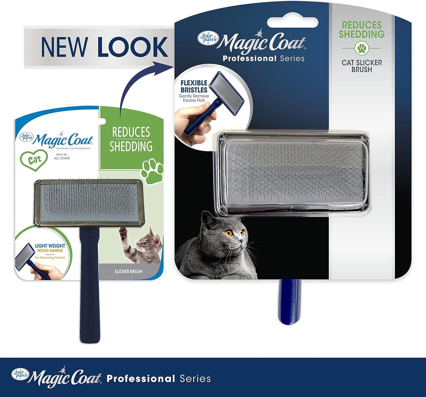 Four Paws Magic Coat Professional Series Cat Slicker Brush for Medium or Long Coats - Gently Removes Excess Hair, Stimulates Natural Oils, Ideal for Cats and Kittens, Lightweight Wood Handle