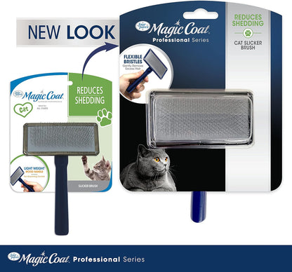 Four Paws Magic Coat Professional Series Cat Slicker Brush for Medium or Long Coats - Gently Removes Excess Hair, Stimulates Natural Oils, Ideal for Cats and Kittens, Lightweight Wood Handle