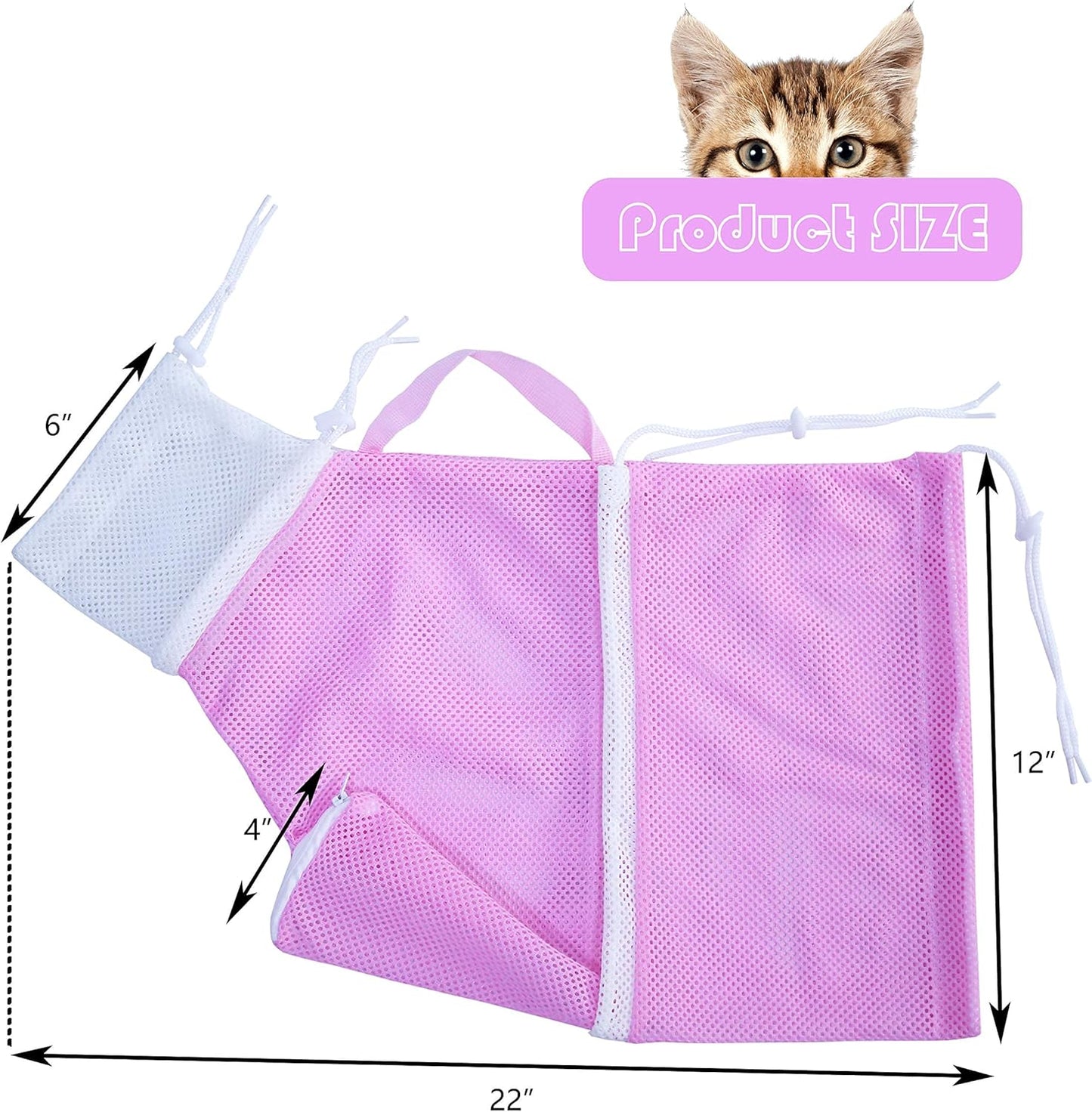 KlerRoem Cat Bathing Bag, Adjustable Anti-bite and Anti-Scratch Shower Mesh Grooming Bag for Pet Dogs, Includes Pet Nail Clipper, Nail File, Grooming Glove, and Cat Shell Comb