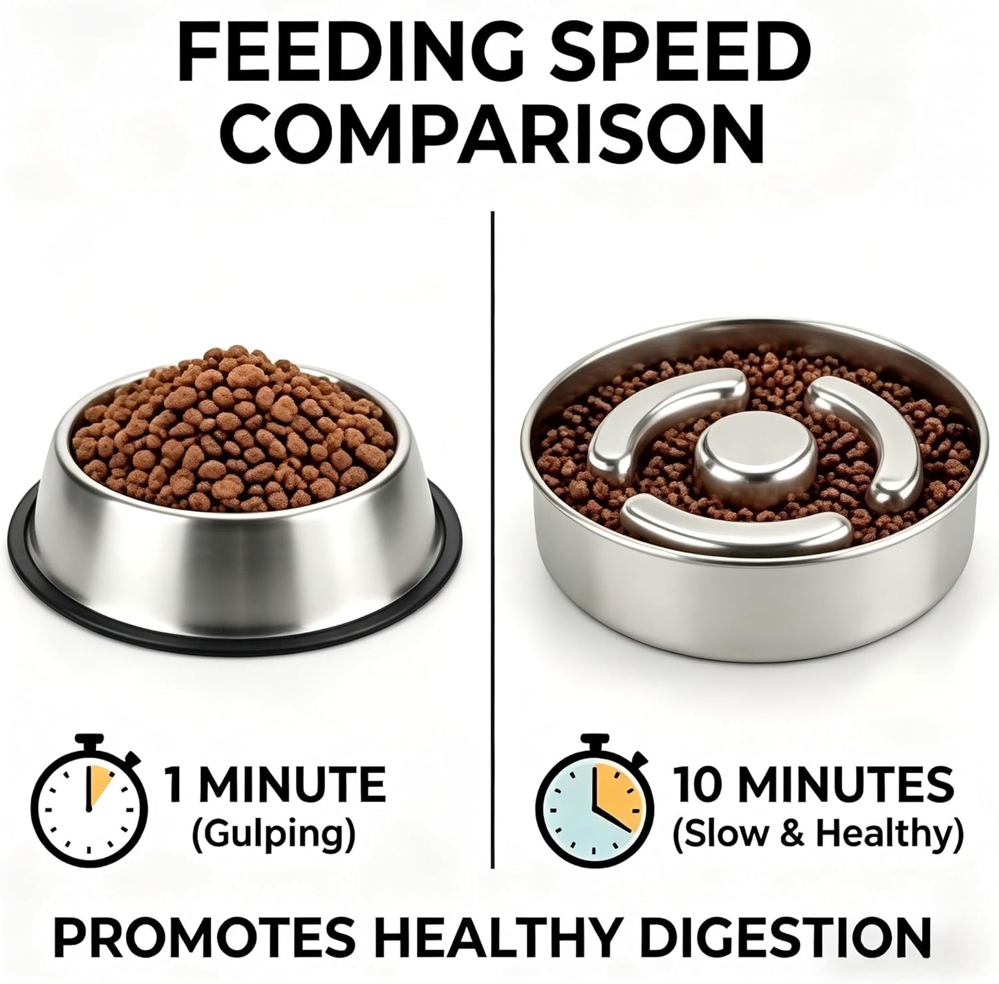 AIPERRO Slow Feeder Dog Bowl Stainless Steel, 2 Cups Metal Non-Slip Dog Food Bowls, Dogs Water Bowl for Small & Medium Sized Dogs, Fun Bloat Stop Pet Bowl for Fast Eaters, Slows Down Pets Eating