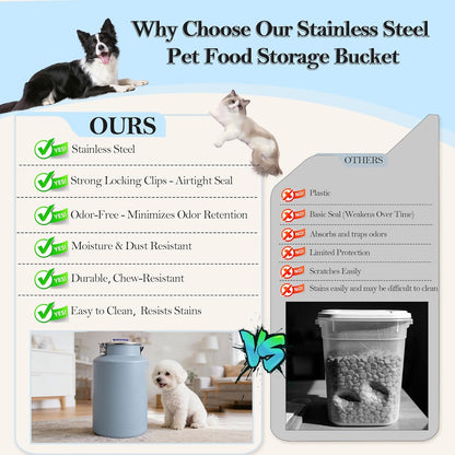 30 lb Stainless Steel Dog Food Storage Container, Airtight Metal Canister with Lid & Scoop, Extra Large Capacity for Multi-Pet Families, Preserve Freshness