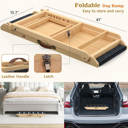REONEY 𝟮𝟬𝟮𝟲 𝐔𝐩𝐠𝐫𝐚𝐝𝐞𝐝 Dog Ramp, Portable Pet Ramp for Large Small Old Dogs Cats with 7 Adjustable Heights 11" to 26.6", Non-Slip High Traction Ramps for High Bed, Couch, Hold up to 200 LBS