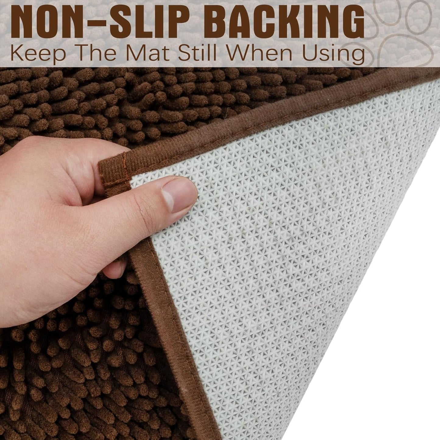 EXPAWLORER Dog Door Mat for Muddy Paws - Highly Absorbent Microfiber Pet Rug, Quick Dry Chenille Dog Runner Rug Indoor Outdoor, Non-Slip Entryway Carpet Washable Mud Mat for Dogs, Brown 60"x30"