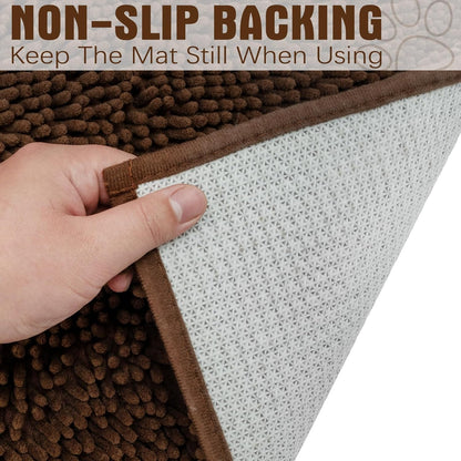 EXPAWLORER Dog Door Mat for Muddy Paws - Highly Absorbent Microfiber Pet Rug, Quick Dry Chenille Dog Runner Rug Indoor Outdoor, Non-Slip Entryway Carpet Washable Mud Mat for Dogs, Brown 60"x30"