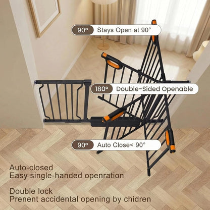 Baby Gates Extra Wide for Large Opennings with Door Pressure Mounted 90.6-95.2 Inch Extra Wide Baby Gate Dog gate for Doorways Indoor Metal Gate No Drilling with Walk-Through Door,White