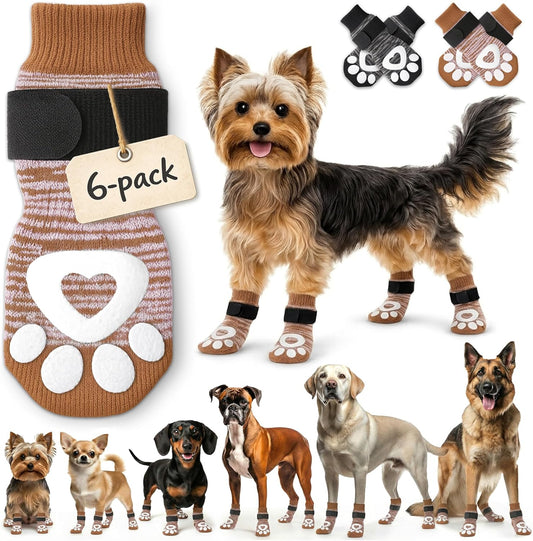 Anti Slip Dog Socks - 6 Pack | Dog Socks to Prevent Paw Licking, Add Traction, Keep Warm & Protect from Hot Pavement | Paw Protection for Senior Dogs for Hardwood Floors | Dog Booties - XL