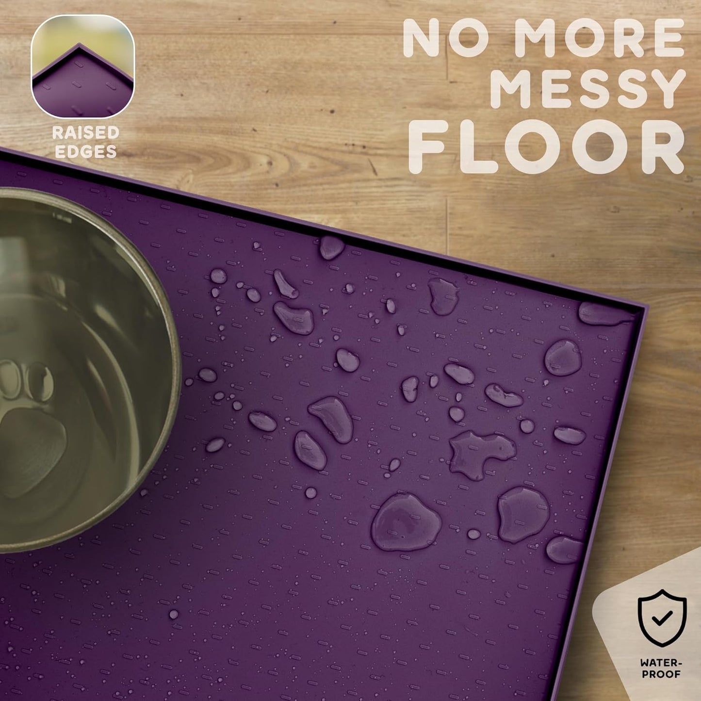 Dog Food Mat - Raised Edges Dogs Mat for Food and Water Prevent Spill, Waterproof Cat Food Mats Protect Floors, Easy Clean Dog Bowl Mats for Food and Water, Silicone Pet Feeding Placemats