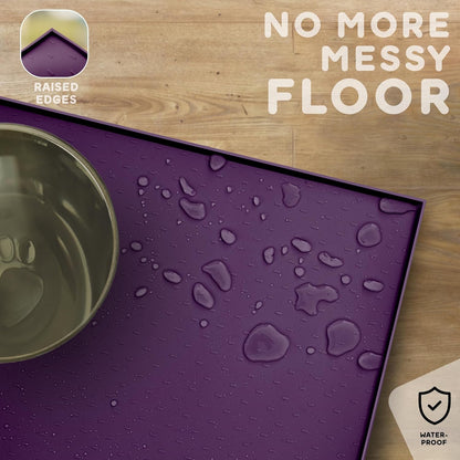 Dog Food Mat - Raised Edges Dogs Mat for Food and Water Prevent Spill, Waterproof Cat Food Mats Protect Floors, Easy Clean Dog Bowl Mats for Food and Water, Silicone Pet Feeding Placemats