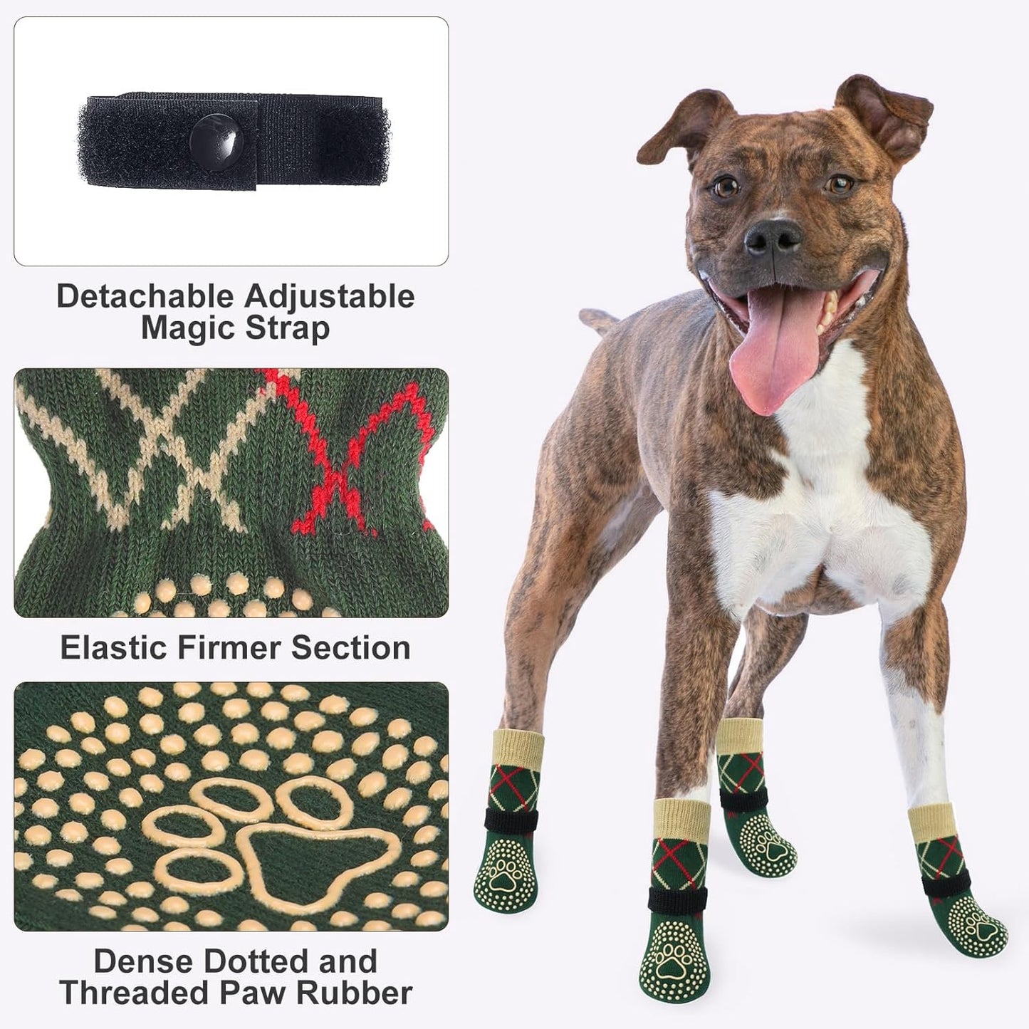 BEAUTYZOO Dog Socks to Prevent Licking Paws -Dog Shoes for Hot Pavement & Hardwood Floors Anti Slip, Traction Control Boots & Paw Protectors with Double Side Grips for Small Medium Large Senior Dogs