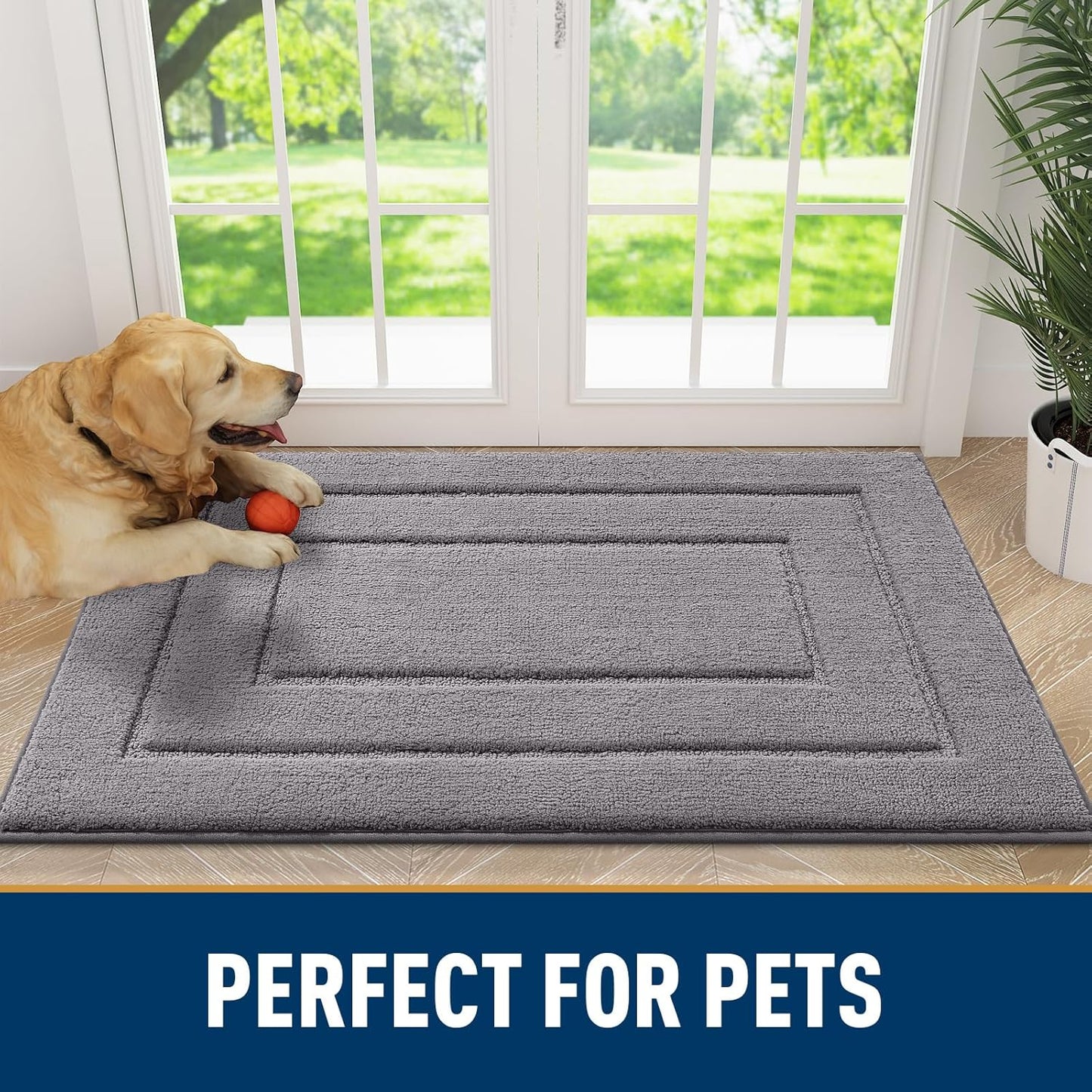 Smiry Dog Door Mat for Muddy Paws, Absorbs Moisture and Dirt, Low-Profile Entryway Mat with Non-Slip Backing, Entry Indoor Outdoor Doormat for Inside Floor (30x20 Inches, Grey, Striped)