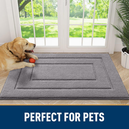 Smiry Dog Door Mat for Muddy Paws, Absorbs Moisture and Dirt, Low-Profile Entryway Mat with Non-Slip Backing, Entry Indoor Outdoor Doormat for Inside Floor (30x20 Inches, Grey, Striped)