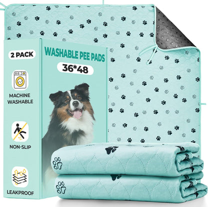 Fostanfly Washable Pee Pads for Dogs, 2 Pack Large 36"x41" Ultra-Absorbent and Leak-Proof Non-Slip Reusable Potty Training Pads for Dogs, Cats, Puppy, Potty Training of Add 8 Lanyards