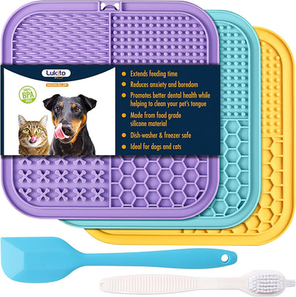 LUKITO 3PCS Lick Mat for Dogs and Cats, Licking Mat with Suction Cups for Anxiety Relief, Cat Peanut Butter Lick Pad for Boredom Reducer, Dog Enrichment Toy, Dog Lick Mat for Bathing Grooming
