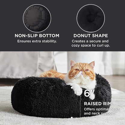 Bedsure Calming Dog Bed Medium Size Dog - Donut Washable Medium Pet Bed, 30 inches Anti-Slip Round Fluffy Plush Faux Fur Cat Bed, Fits up to 45 lbs Pets, Camel
