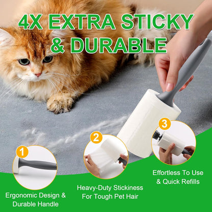 Lint Roller for Pet Hair 500 Sheets Extra Sticky Pet Hair Remover for Clothes Furniture Carpet Cleaner Cars Dogs Travel-Friendly Grip Handle Blue