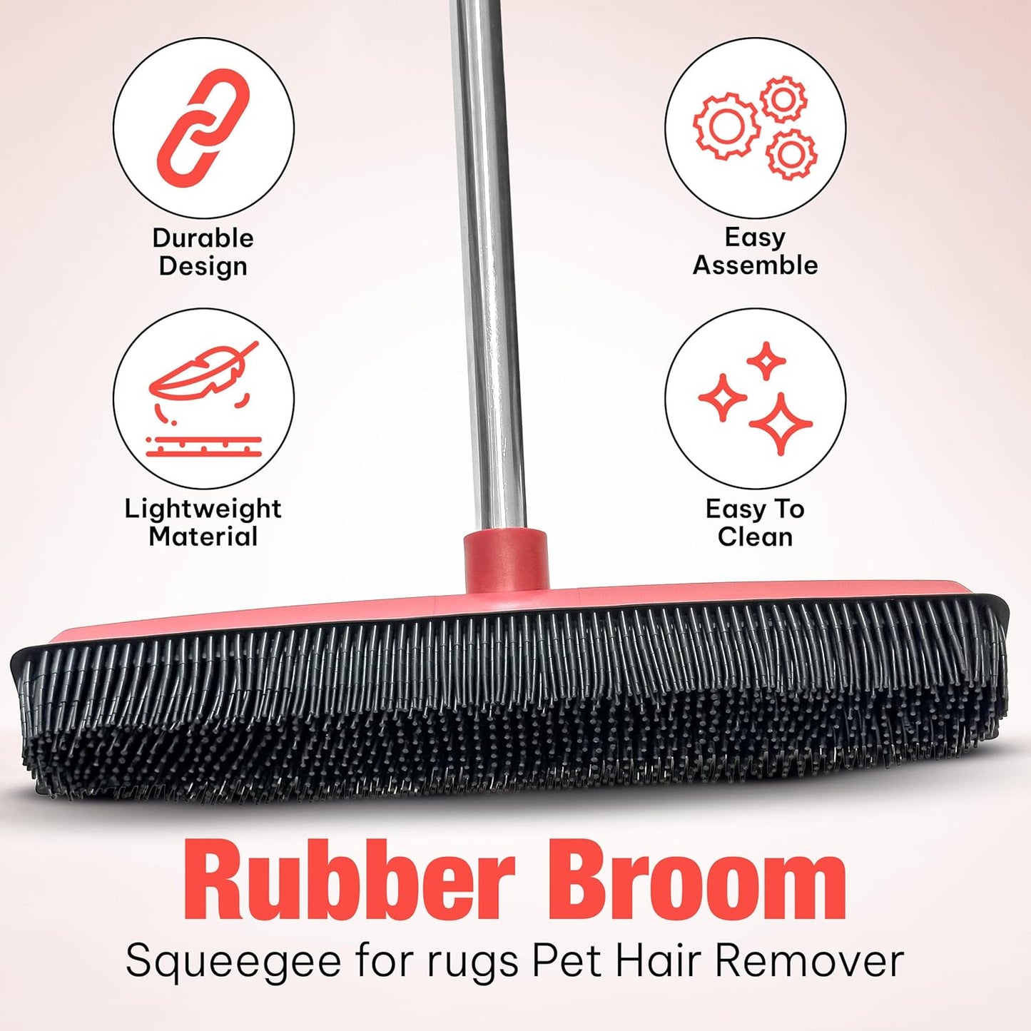 Hybrid Dog Pet Hair Removal Broom with Squeegee – Adjustable Handle Rubber Broom for Pet, Hardwood Floors, Tile, & Liquid-Dirt with 2 Portable Hair Brushes & Cloth