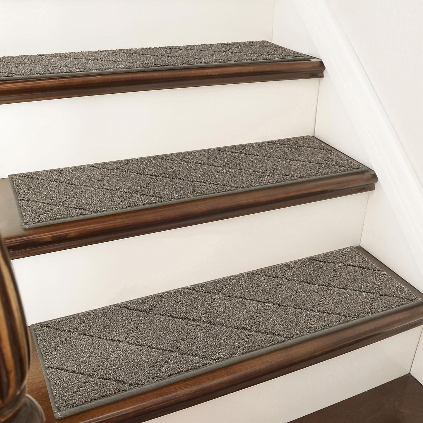 COSY HOMEER Edging Stair Treads Non-Slip Carpet Mat 28inX9in Indoor Stair Runners for Wooden Steps, Edging Stair Rugs for Kids and Dogs, 100% Polyester TPE Backing (7pc, Beige)