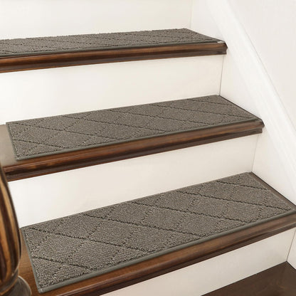 COSY HOMEER Edging Stair Treads Non-Slip Carpet Mat 28inX9in Indoor Stair Runners for Wooden Steps, Edging Stair Rugs for Kids and Dogs, 100% Polyester TPE Backing (7pc, Beige)