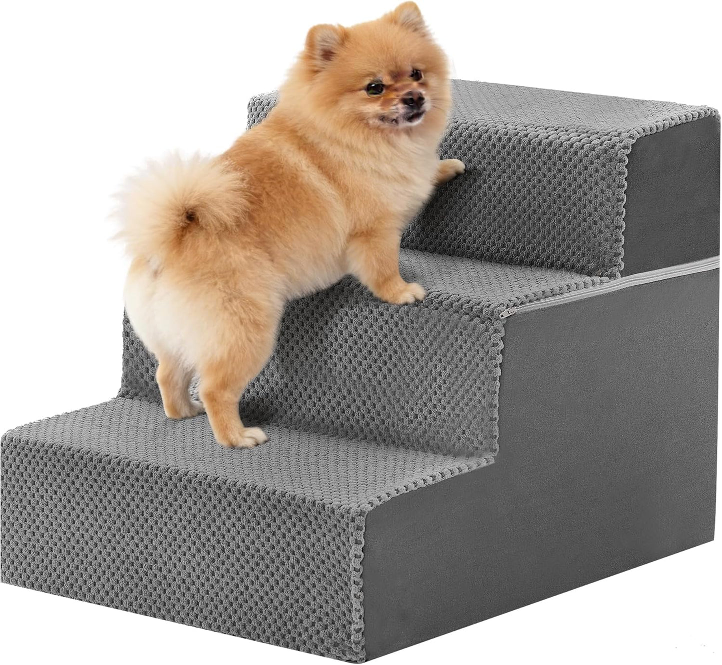 NEWBULIG 3-Step Dog Stairs, 15.7" H Dog Steps for Sofa and Chair, Non-Slip Sturdy Pet Steps for Small Dogs and Cats, Pet Ramp for High Bed Indoor(Grey)