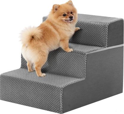 NEWBULIG 3-Step Dog Stairs, 15.7" H Dog Steps for Sofa and Chair, Non-Slip Sturdy Pet Steps for Small Dogs and Cats, Pet Ramp for High Bed Indoor(Grey)