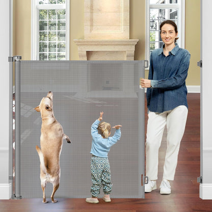 48" Extra Tall Retractable Dog Gate Indoor Prevent Your Baby/Dog/Cat from Jumping Over 55" Wide Extra Tall Retractable Baby Gate for Doorway Mesh Gates for Kids or Pets Puppy Gates for the House, Gray