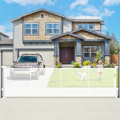 236" Retractable Baby Gate Extra Wide, 41" Tall Retractable Dog Gate for Stairs, Doorways, Decks, Mesh Gate Long Child Gate Pet Gate for Indoor, Outdoor, with Reinforced Mesh Rods, Dual Locks
