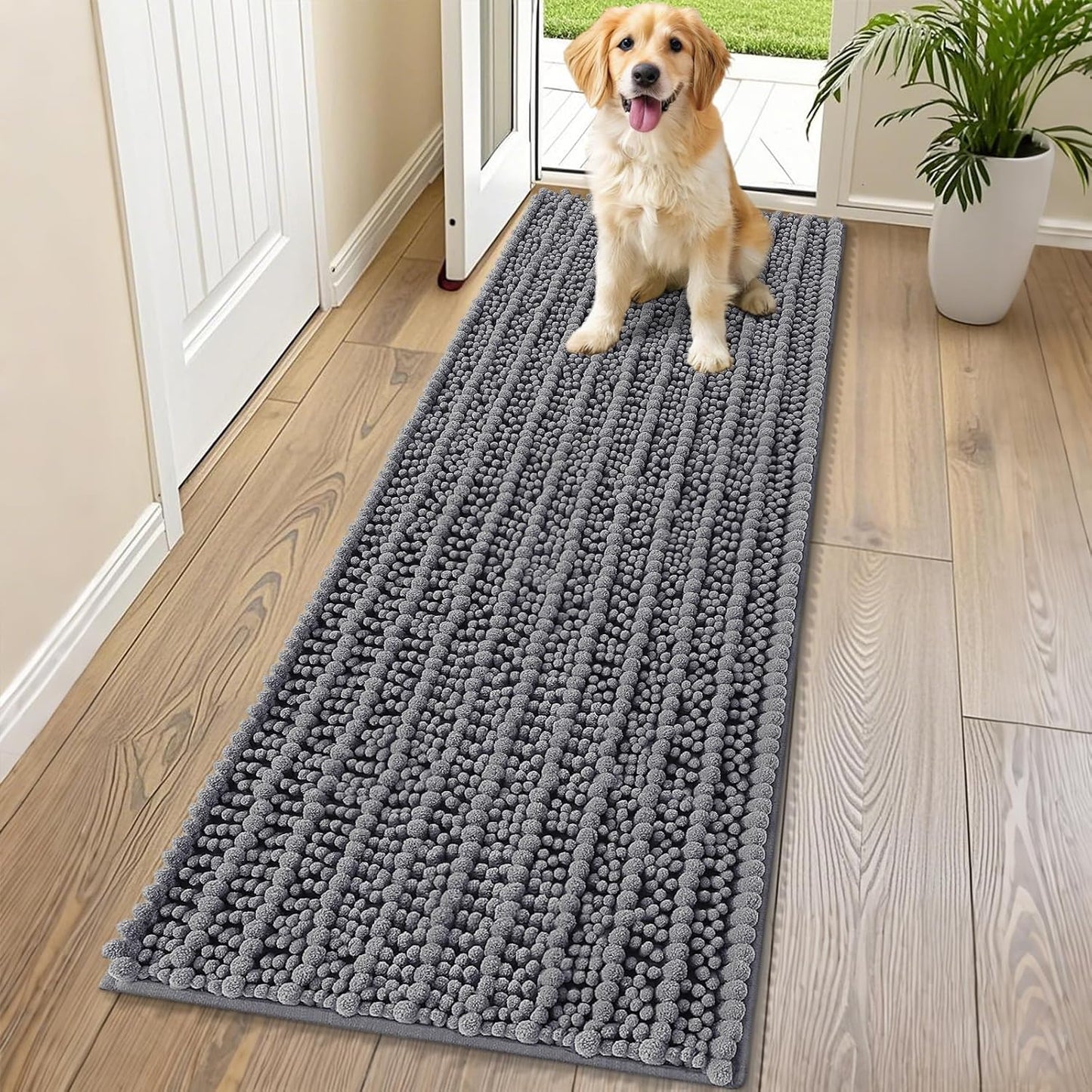 Smiry Dog Door Mat for Muddy Paws 30x20, Extra Soft Absorbent Chenille Doormat, Trap Moisture and Dirt, Non-Slip Machine Washable Front Door Mat for Indoor Entrance Inside Floor, Grey