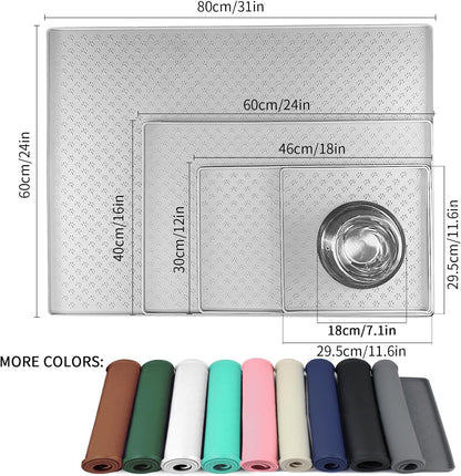 Ptlom Pet Placemat for Dog and Cat, Mat for Prevent Food and Water Overflow, Suitable for Small, Medium and Big Pet, 18" 12", Grey, Silicone