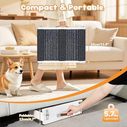 Pawaboo Foldable Dog Ramp, Small Dog Ramp for Couch, 4 Adjustable Height from 13'' to 21", Stable Pet Steps with Non-Slip Pad, Portable Pet Ramps Use for Couch Sofa Stairs, Wood