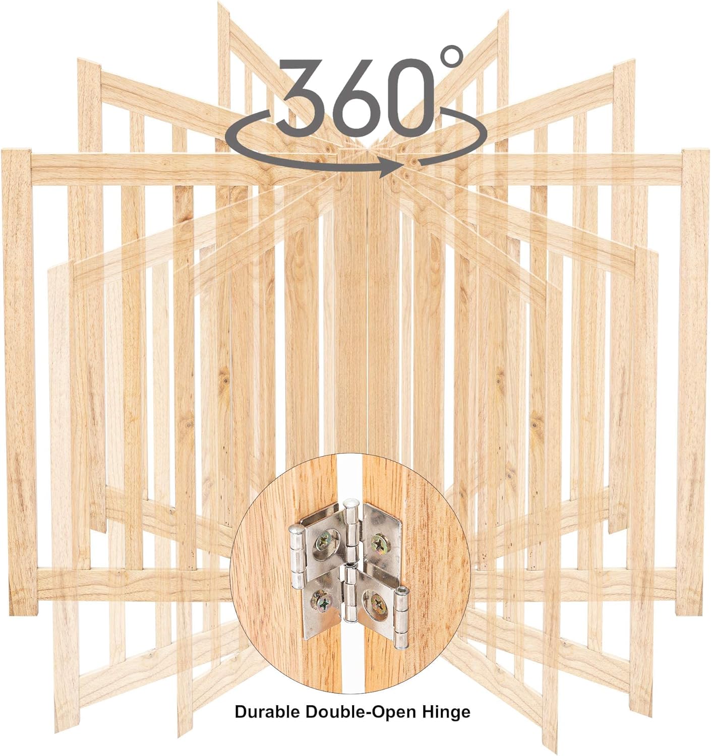 LZRS 2-Panel Wooden Free Standing Foldable Dog Gate Indoor – Solid Hardwood 24" High, Step-Over Safety Pet Gate for Doorways, Stairs & Small Spaces - Indoor Use, White