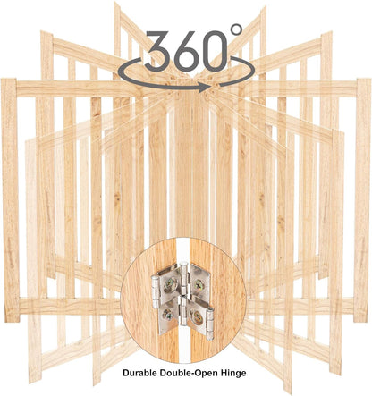LZRS 2-Panel Wooden Free Standing Foldable Dog Gate Indoor – Solid Hardwood 24" High, Step-Over Safety Pet Gate for Doorways, Stairs & Small Spaces - Indoor Use, White