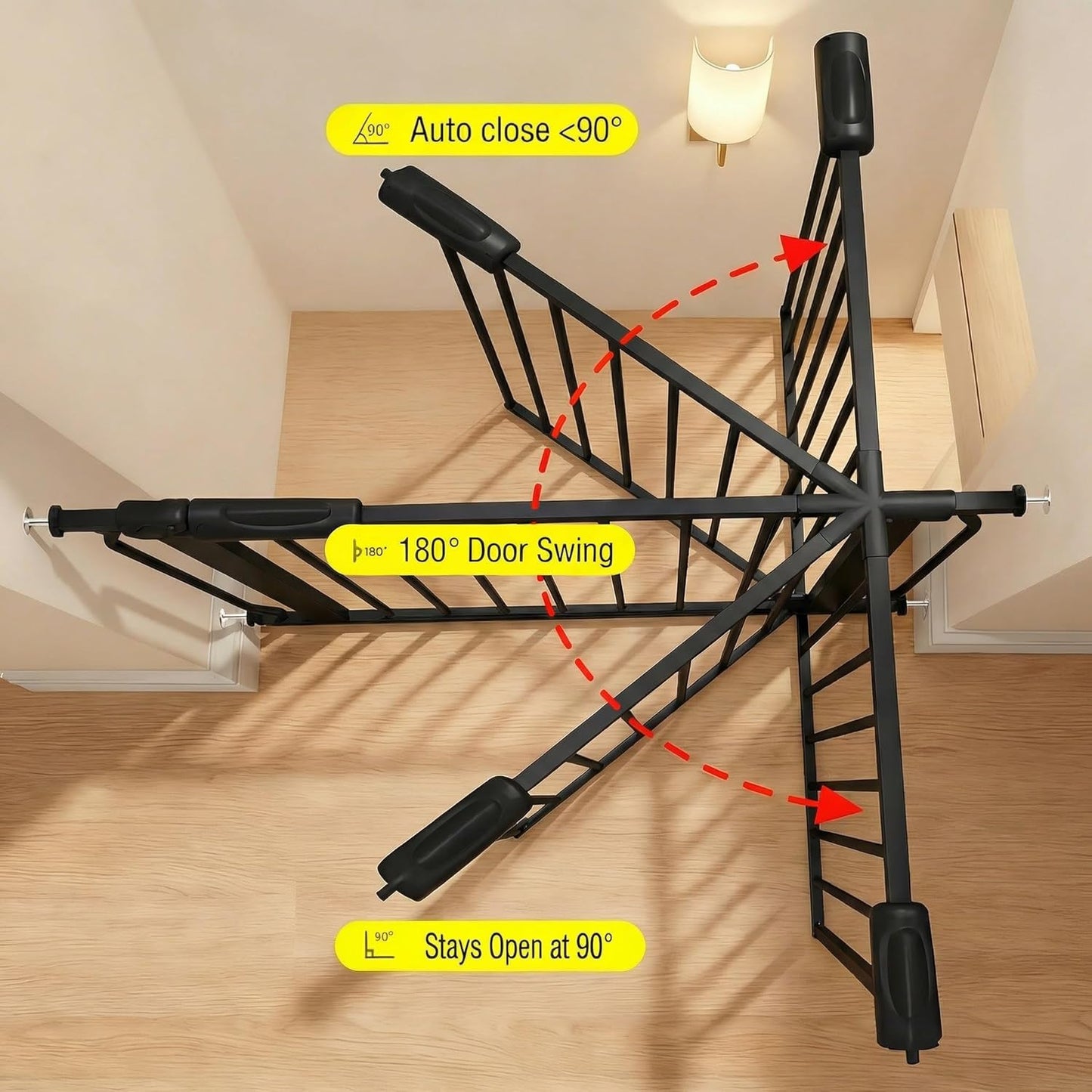 Extra Wide Baby Gate Tension Indoor Safety Gates Black Metal Large Pressure Mounted Pet Gate Walk Through Long Safety Dog Gate for The House Doorways Stairs (62.2"-66.93"/158-170CM, Black)