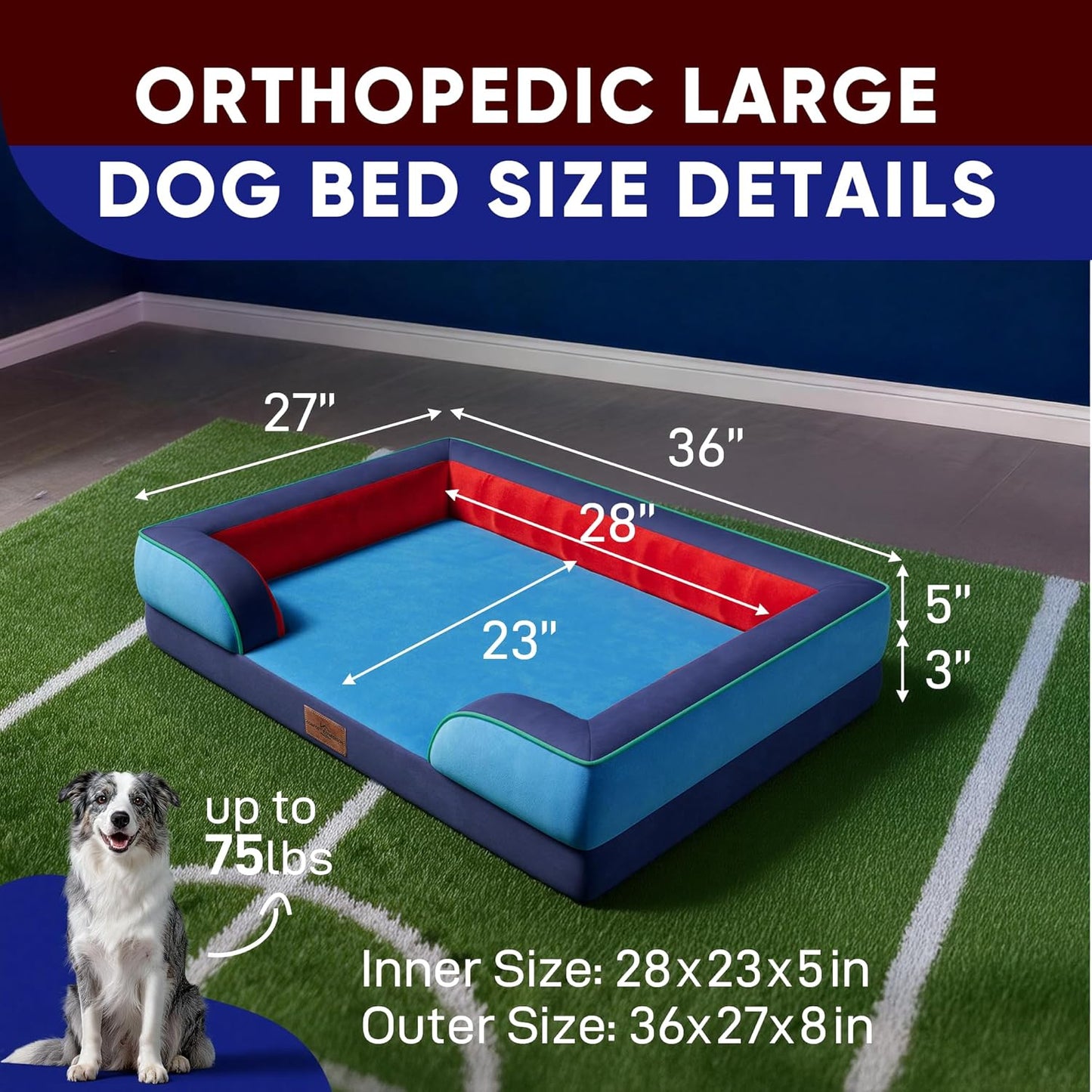 Comfort Expression Orthopedic Dog Bed for Extra Large Dogs 42x30 Inch, Waterproof Egg Crate Foam XL Pet Bed with Removable Bolsters, Dog Couch with Washable Cover & Non-Slip Bottom, Grey - Colors A